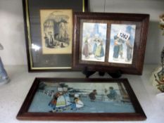 Oak framed Dutch prints by Ethel Parkinson and H.