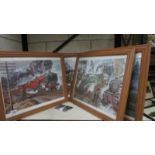 5 framed and glazed jigsaw puzzles of steam trains.