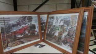 5 framed and glazed jigsaw puzzles of steam trains.