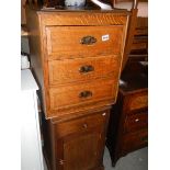 A solid oak 3 drawer chest and a 1930's oak pot cupboard