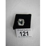 A 14 carat aqua and diamond white gold ring, weight 4.7 grams, size L.