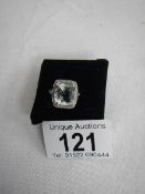 A 14 carat aqua and diamond white gold ring, weight 4.7 grams, size L.