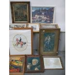 Ten assorted framed prints (three glazed).