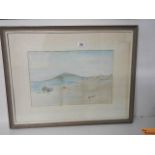 A framed and glazed watercolour by Alice Handcock, 1901, entitled The Island from Porthmeor Bay.