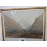 A framed and glazed early 20th century watercolour of Welsh hills with possibly Snowdonia in the