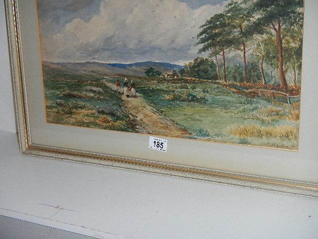 A framed and glazed watercolour rural scene with figures walking up a farm track, signed P Martin, - Image 2 of 7