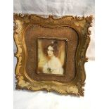 A good quality hand painted miniature portrait in gilded framed. In good condition.