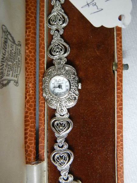 A ladies marcasite wrist watch and an art deco style ladies wrist watch (both working but need - Image 3 of 3