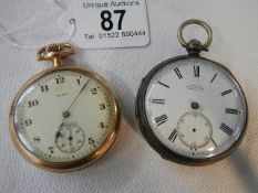 A gold plated Elgin pocket watch and a silver H Samuel pocket watch, both a/f.