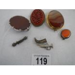 Six assorted brooches including Edwardian, Agate, silver etc.