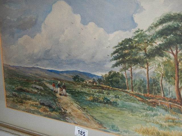 A framed and glazed watercolour rural scene with figures walking up a farm track, signed P Martin, - Image 3 of 7