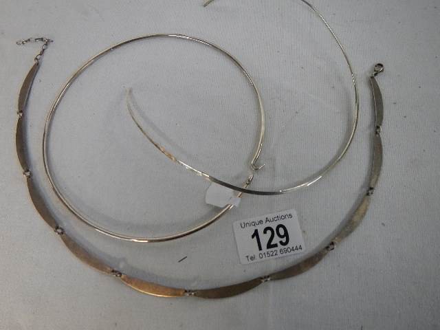 Five silver collar necklaces, unmarked but tested.