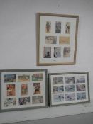 Three framed and glazed collages of smaller pictures, 66 x 56 cm, 62 x 52 cm and 62 x 45 cm,