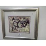 A framed and glazed painting entitled 'Purple and White' by Dorothy Lee Roberts, 1997. 45 x 39 cm.