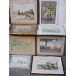 Six framed and glazed watercolours, some signed.