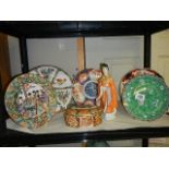 A good lot of Chinese plates, Chinese figure and lidded pot, all in good condition.