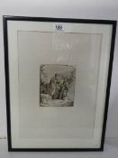 A good antique framed and glazed signed engraving, in good condition, 38 x 51 cm.