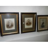 Three framed and glazed early 20th century portraits, 2 x 51 x 63 cm and 1 x 50 x 55 cm.