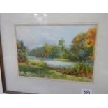 A framed and glazed watercolour river scene, 46 x 38 cm.