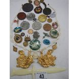 A good lot of interesting items including medallions, letter opener, eagle buckle, coins etc.