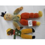 2 Norah Wellings soft toy dolls, early 20th century, approximately 21 cm and 27 cm.