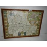 An early framed and glazed map of Oxfordshire, 43 x 56 cm.