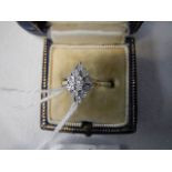 A diamond shaped yellow gold 12 stone diamond ring size L half.