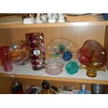 A mixed lot of coloured glass including platters, dishes, vases etc.