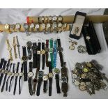 A large mixed lot of ladies and gents wristwatches (approximately 46) together with miscellaneous