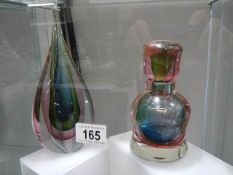 A Murano style art glass vase and a Murano style art glass scent bottle.