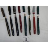 Eight good fountain pens, three with 14k gold nibs including 2 Shaeffer, 1 Waterman,