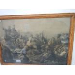 An early 20th century framed and glazed print depicting a slaving scene,