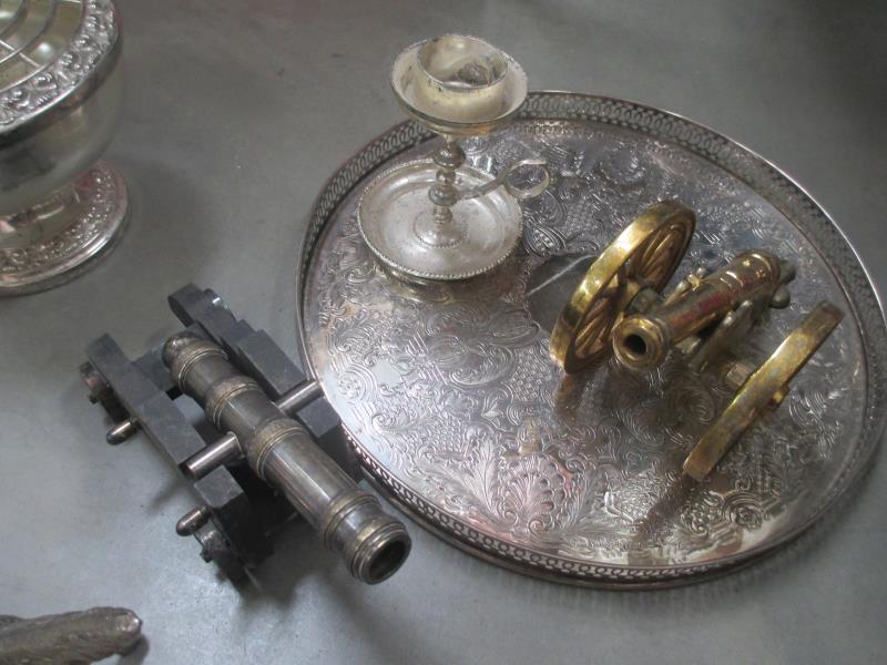 A mixed lot of silver plate including springer spaniel, canons, small gallery tray, - Image 2 of 4