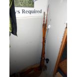 2 vintage bamboo fishing rods and 1 other, none have makers labels,