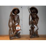 2 carved wooden oriental figures