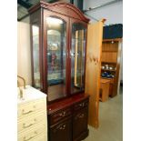 A darkwood stained dresser display cabinet with 2 drawer 2 door cupboard door base, height 196cm,