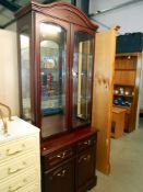 A darkwood stained dresser display cabinet with 2 drawer 2 door cupboard door base, height 196cm,