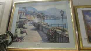 A framed and glazed continental promenade scene.