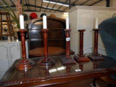 2 pairs and a single darkwood candlestick style table lamps (no fittings,