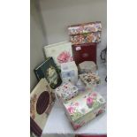 A mixed lot of pretty boxes and photograph albums including notelet boxes, letter file etc.