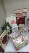 A mixed lot of pretty boxes and photograph albums including notelet boxes, letter file etc.