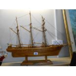 A wooden model of The Rhoda Mary Falmouth sailing ship Height 51cm,