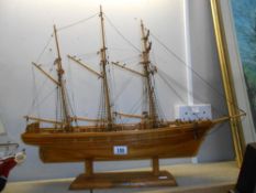 A wooden model of The Rhoda Mary Falmouth sailing ship Height 51cm,