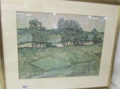A framed and glazed Vincent Van Gogh (1853-1890) print entitled Landschap Met Burg Over D Oise