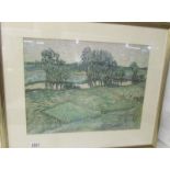 A framed and glazed Vincent Van Gogh (1853-1890) print entitled Landschap Met Burg Over D Oise