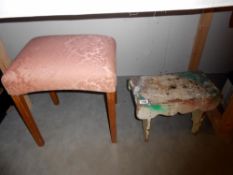 A late 19 early 20c stool and an upholstered bedroom dressing table stool