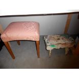 A late 19 early 20c stool and an upholstered bedroom dressing table stool