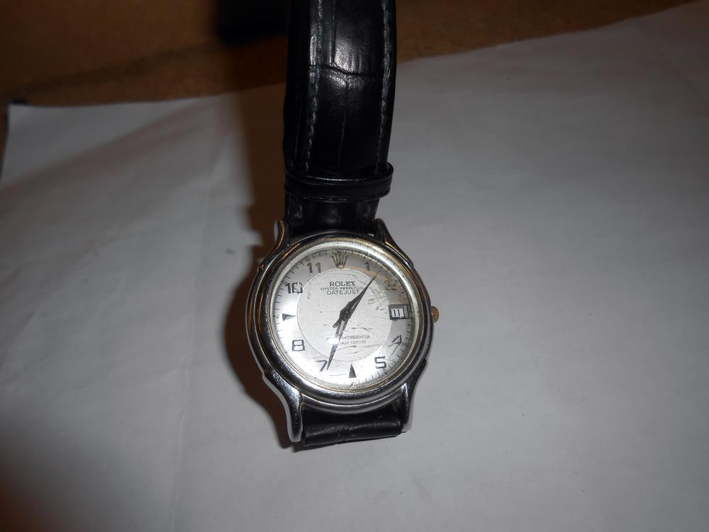 A Rolex Oyster perpetual date set wrist watch on replacement strap. - Image 9 of 9