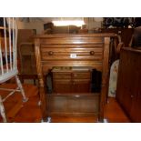 A medium oak wall table with drawer and under shelf, height 72cm, width at widest 80cm approx.