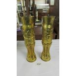 A pair of WW1 French 75 mm brass shell vases (Trench art) circa 1917. 34 cm high.